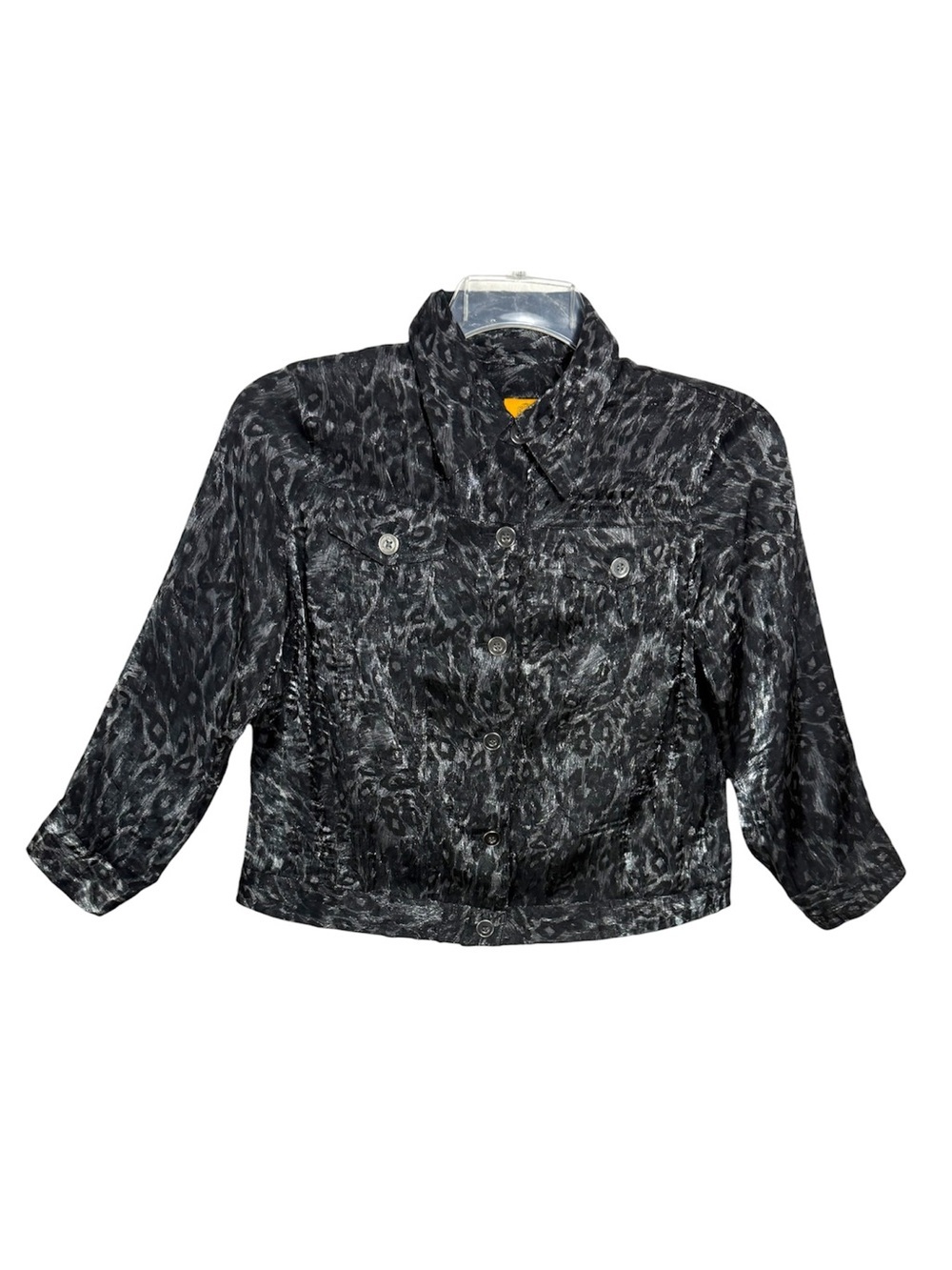 Ruby Rd Petite Animal Print Shimmer Textured Button Front Topper Shirt 8P